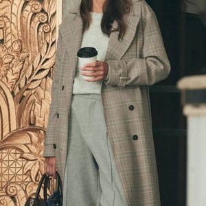 Lulus Elevated Weather Grey Plaid Belted Trench Coat - Size S